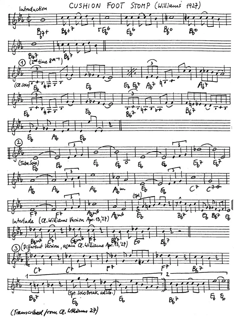 cushion foot stomp free jazz leadsheet - Courtesy of the Jungle Jazz Band